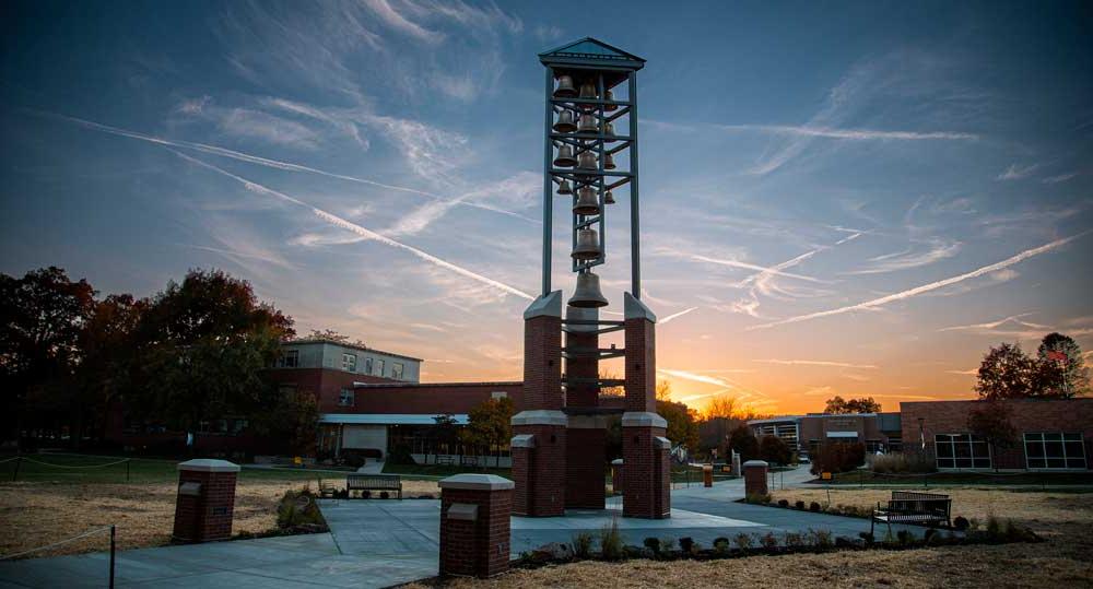 Image of the MU Chime Tower at sunset